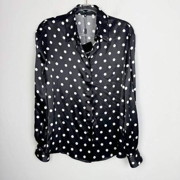 SERGIO HUDSON | NEW Silk Button Down Black/White Polka Dot Blouse Women’s Size M - Picture 2 of 14